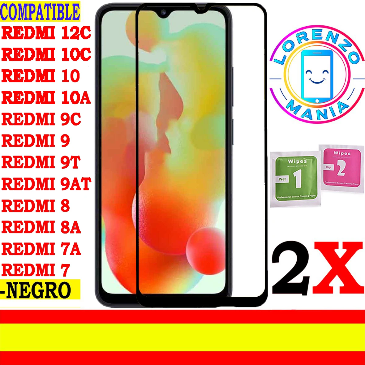 2 screen protectors Compatible Xiaomi Redmi 12C, Redmi 10C, Redmi 10, Redmi 10A, Redmi 10, Redmi 9T, Redmi 9AT, Redmi 9A, Redmi 9C, Redmi 9, Redmi 8A, redmi 8 Redmi 7A Redmi 7 full explosion proof tempered glass