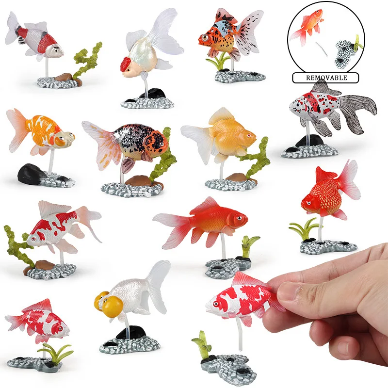 

Simulation Mini Goldfish With Base Action Figures Sea Animals Landscape Cute PVC Ornamental Fish Figurine Educational Toys Gifts