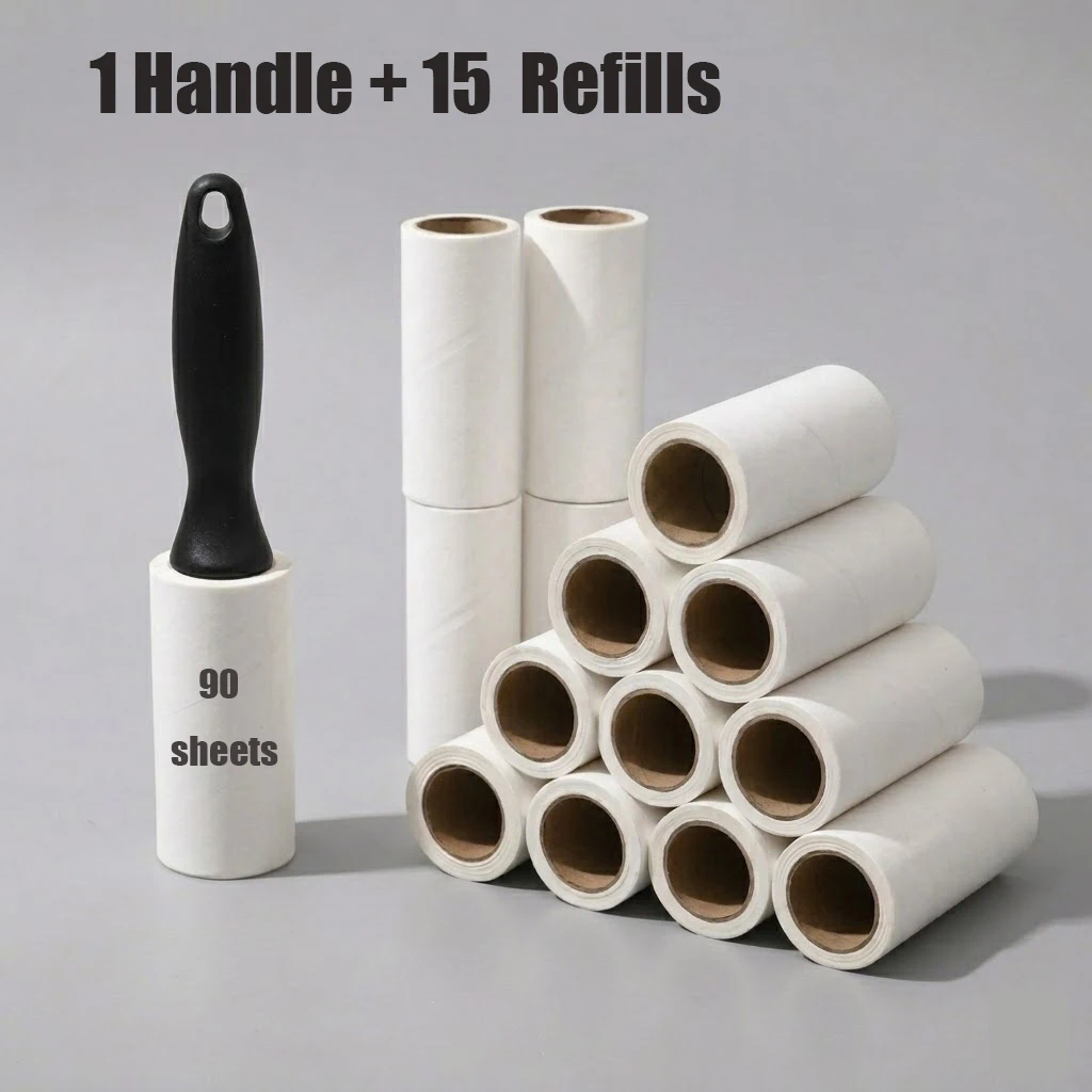 1 manche + 15 recharges (1350 feuilles), ensemble économique de rouleaux adhésifs pour enlever les poils d’animaux, idéal pour les chiens et les chats.