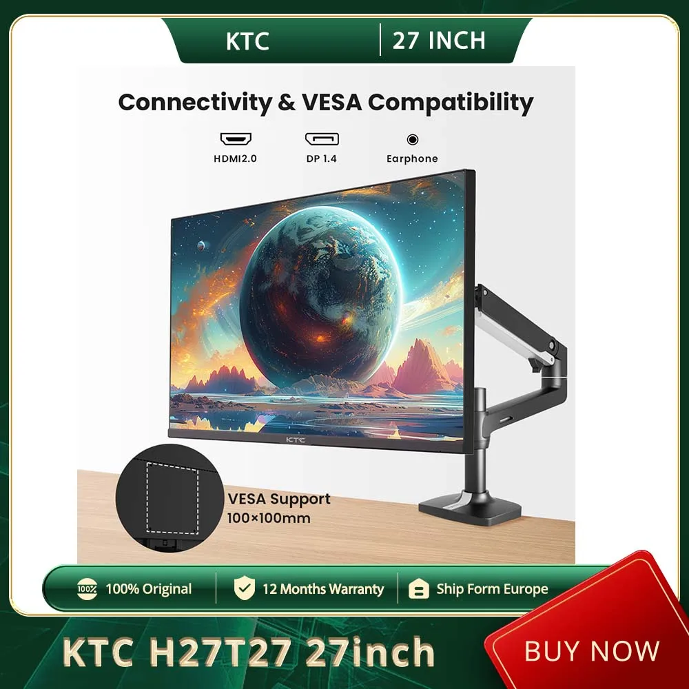KTC H27T27 Monitor da gioco da 27 pollici QHD 100HZ-120Hz 2560x1440 IPS Schermo pannello veloce 16:9 ELED 1ms GTG Tempo di risposta 99% sRGB HDR10