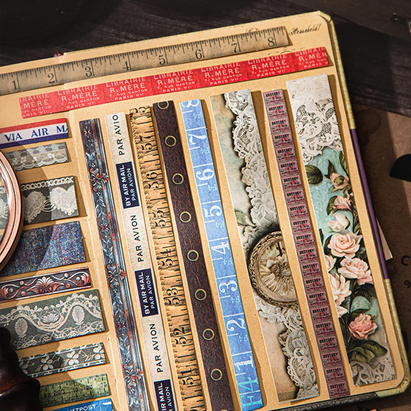 

Mr.Paper Long Bar Symbol Text Stickers 25 sheets/pack Retro Lace Flower Postal Star Map Stickers Handbooks Decoration DIY Gifts