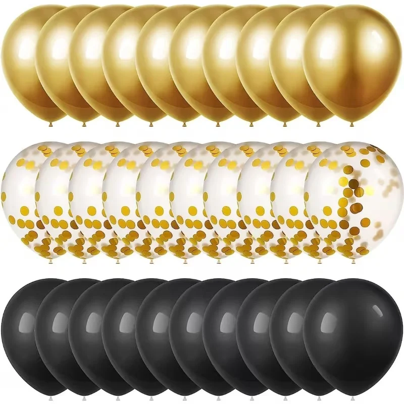 30-teiliges 12-Zoll-Konfetti-Ballon-Set in Schwarz und Gold, perfekt für Hochzeiten, Geburtstage, Festivals und Partys