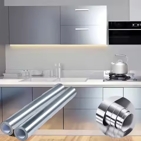 40cm fireproof and waterproof brushed silver wallpaper, modern refrigerator, living room, kitchen countertop, self-adhesive