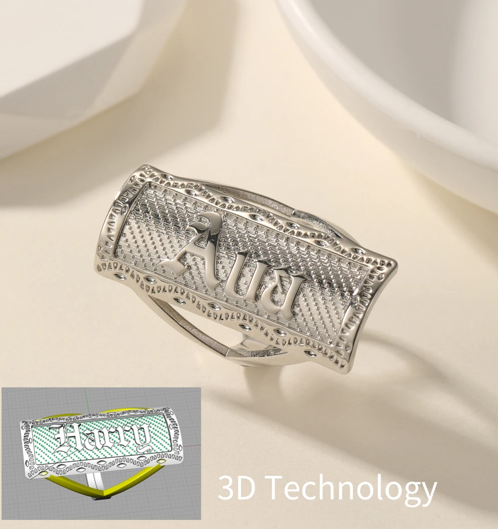 

3D Luxury Jewelry Personalized Men's Nameplate Ring Customized Name Ring for Man Silver Jewelry Gift for Husband With Black Box
