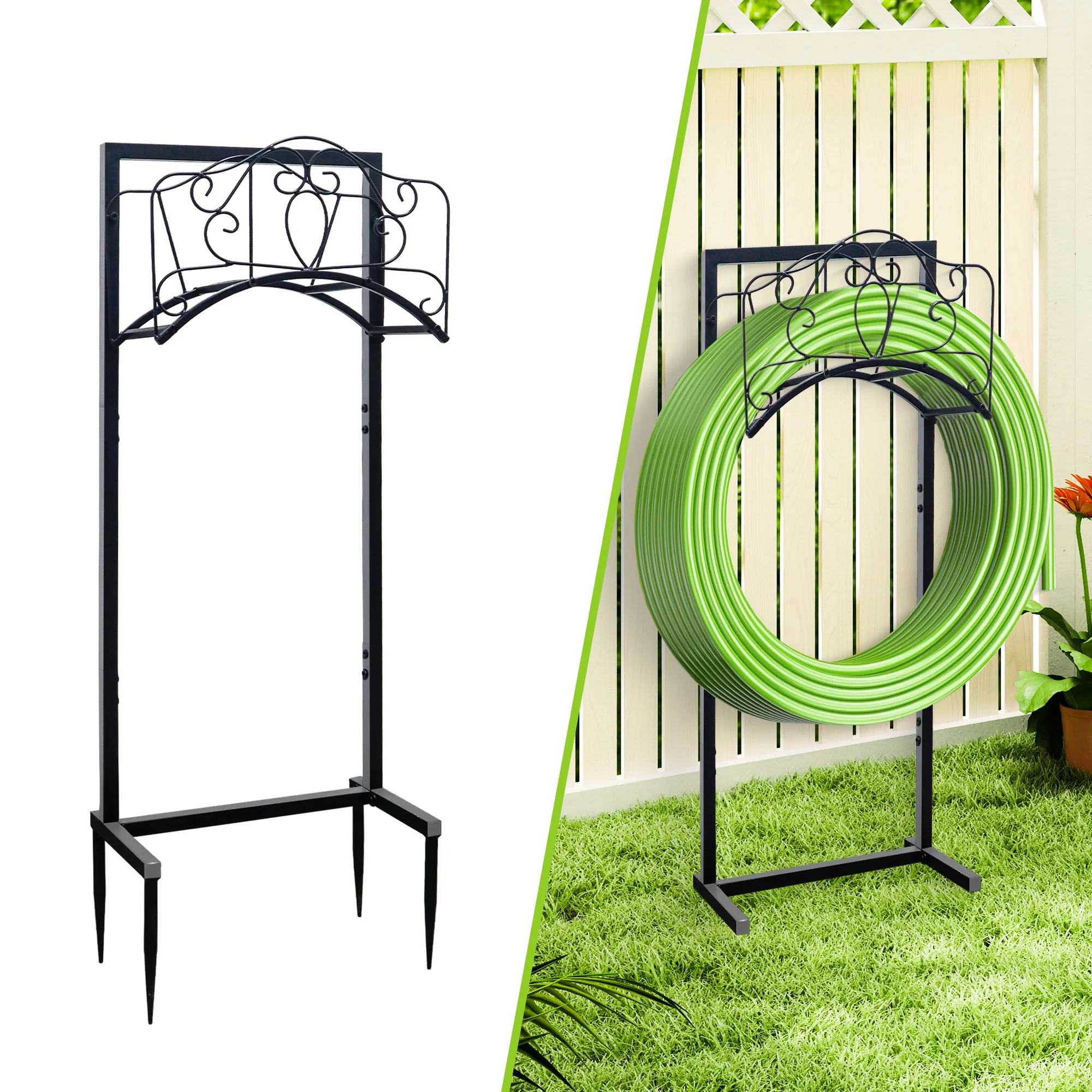 

1pack Garden Hose Holder,Heavy Duty Metal Hose Stand Sturdy Freestanding Hose Hanger