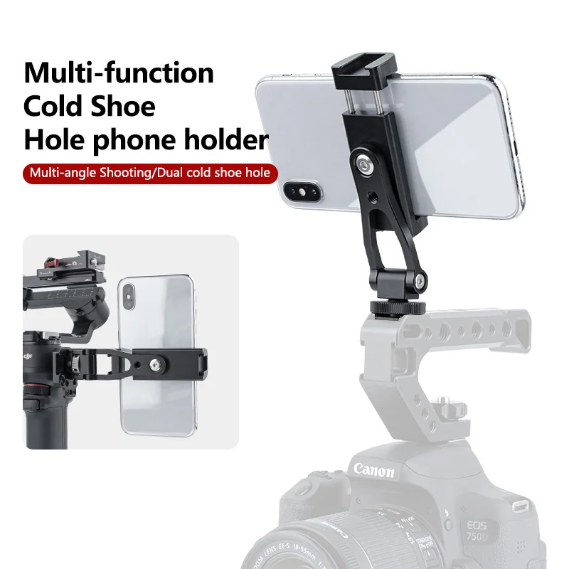 

Multi-function Metal 360° Rotatable Cold shoe Phone Holder With 1/4 "Screw Tripod Mount for DSLR Camera Clamp Bracket