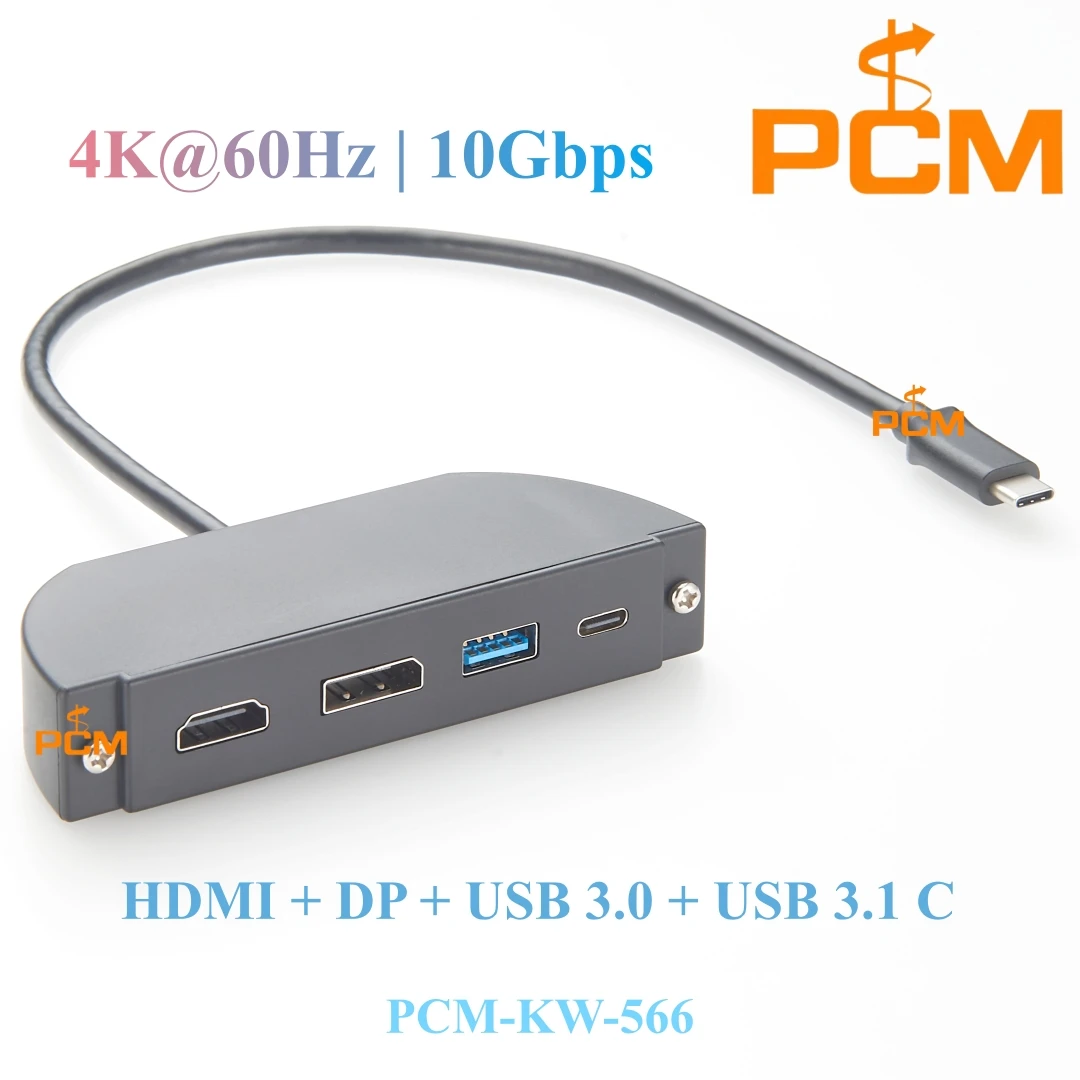 USB C Digital AV Multiport Adapter Hub Expander with 4k@60hz HD, USB3.0 3.1 A Type-C, DisplayPort DP Video Panel mount Cable