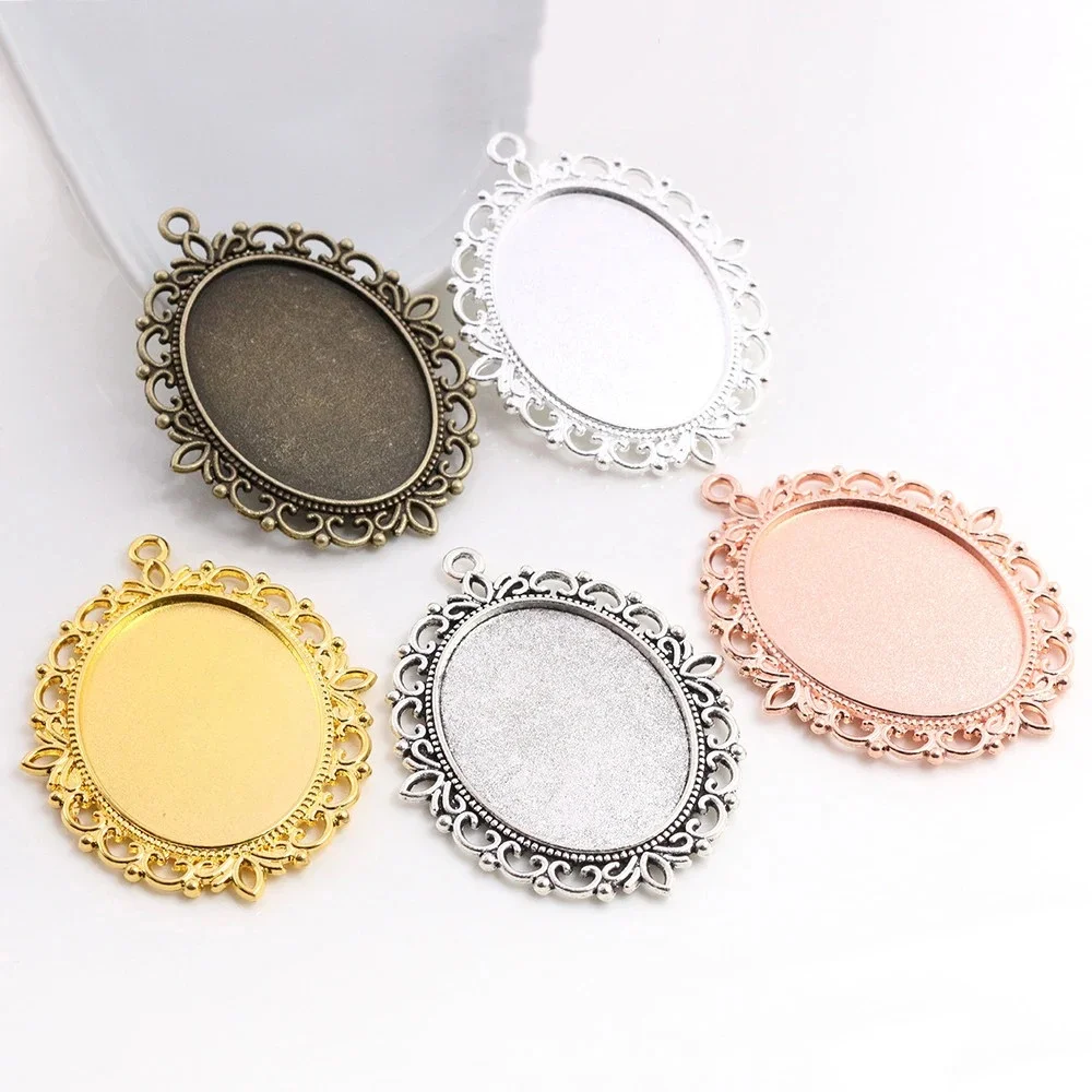 Nowa moda 5 sztuk 30x40mm wewnętrzna rozmiar antyczny brąz kolor srebrny złoty kolor dwustronnie Cabochon baza ustawienie Charms wisiorek — zdjęcie 2