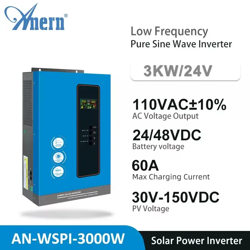 3000W 24V Low Frequency Pure Sine Wave Inverter with MPPT Controller 60A Solar Power Inverter ﻿