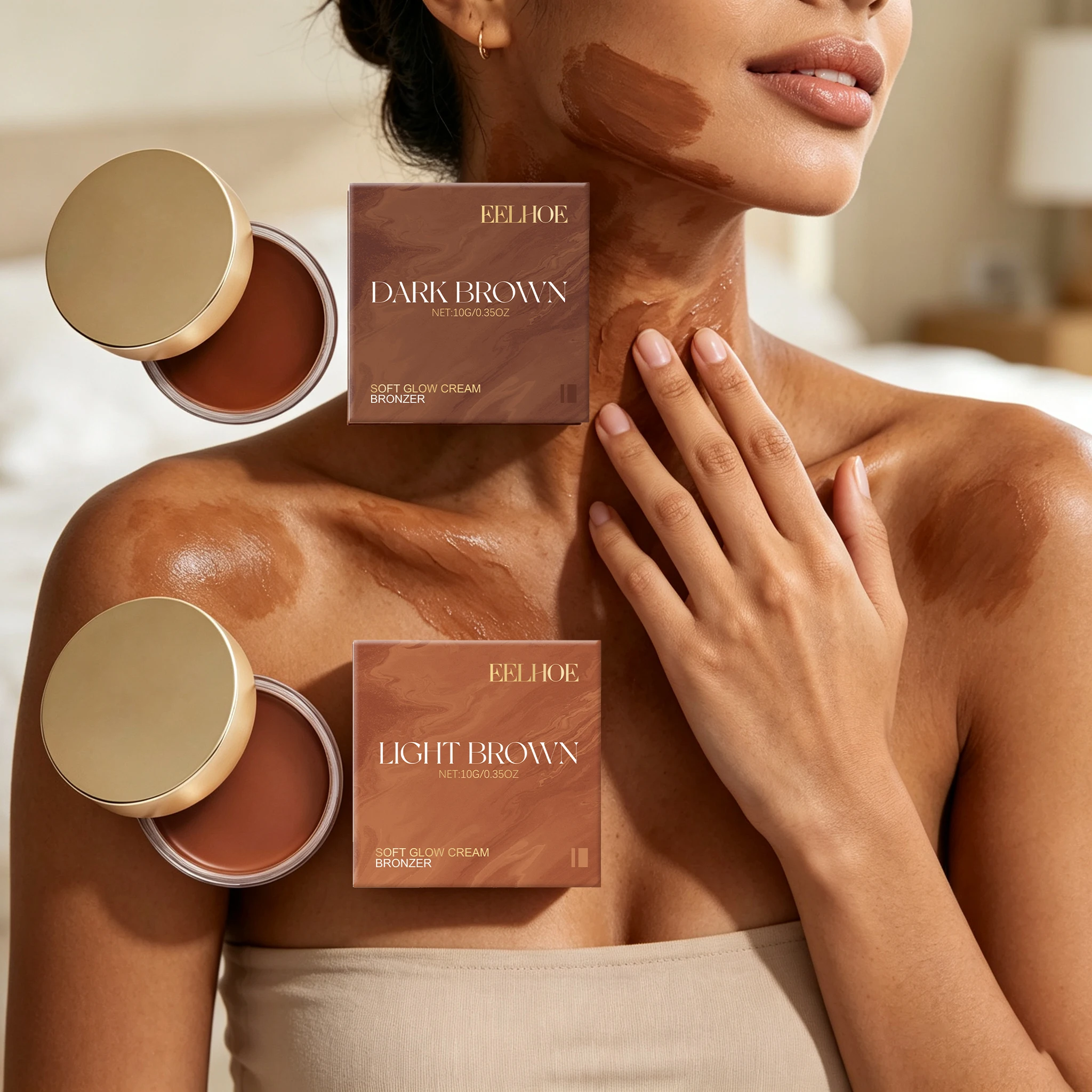 10g Brown Skin Bronzer Cream Moisturizing Enhance Gloss Improve Skin Texture Nourishing Pores Non-sticky Oil Control Summer Outdoor Sunless Tanning Balm