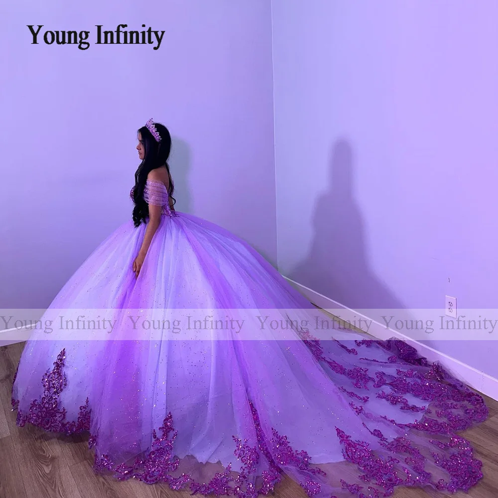 Purple Quinceanera Dress 2024 Ball Gown Princess Sweet 15 Birthday Party Gown Flower Shape Train Backless Pageant Miss Gala