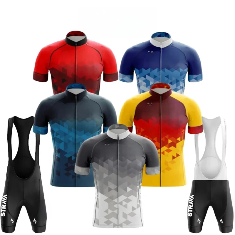 AliExpress 2024 Strava Cycling Set Men's Cycling Jersey Short Sleeve Bicycle Cycling Clothing Kit Mtb Bike Wear Triathlon Maillot Ciclismo