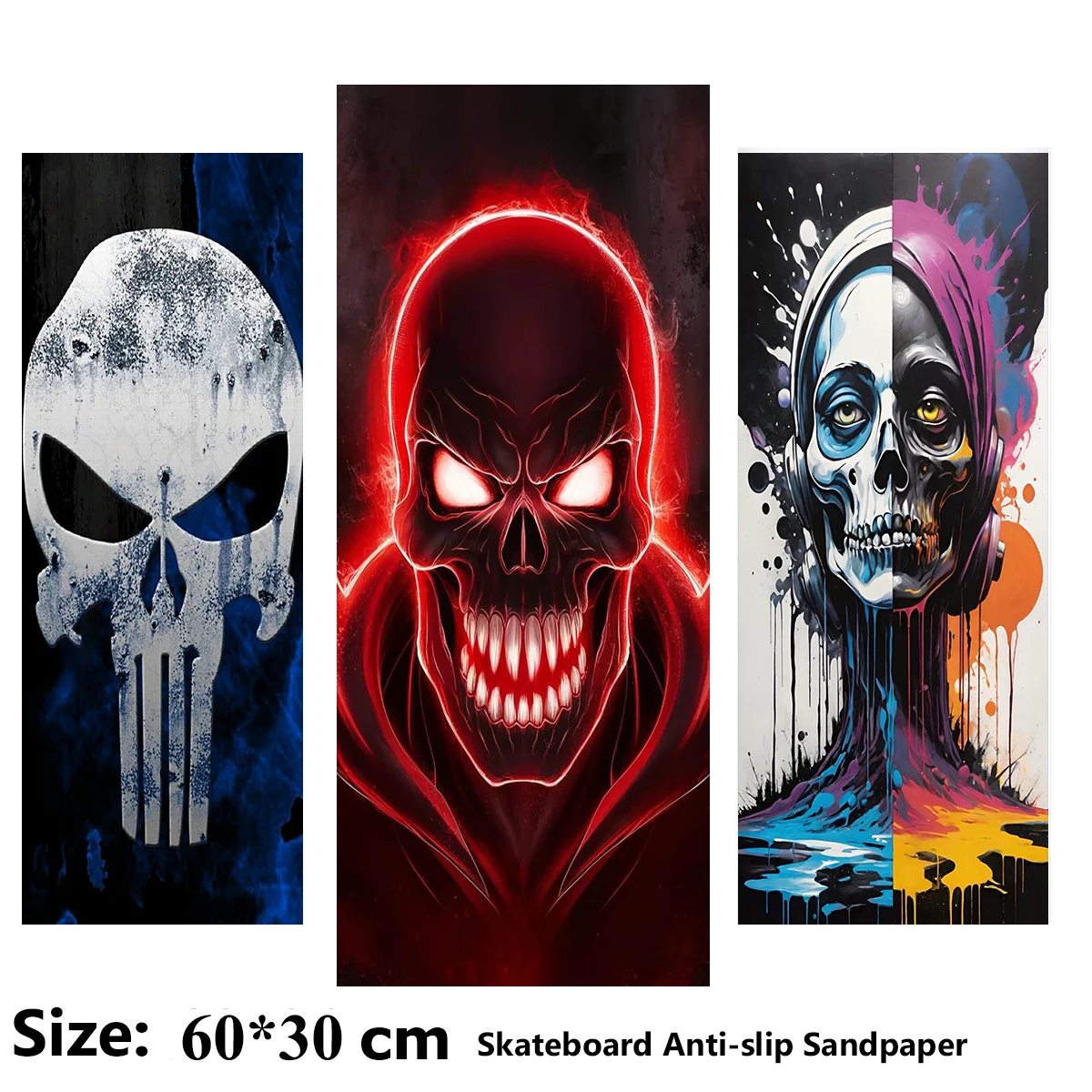 

Fierce Skull With Purple Hair Pattern Electric Scooter Anti-slip Sticker Sandpaper Skateboard Grip Tape Sheet 60*30cm