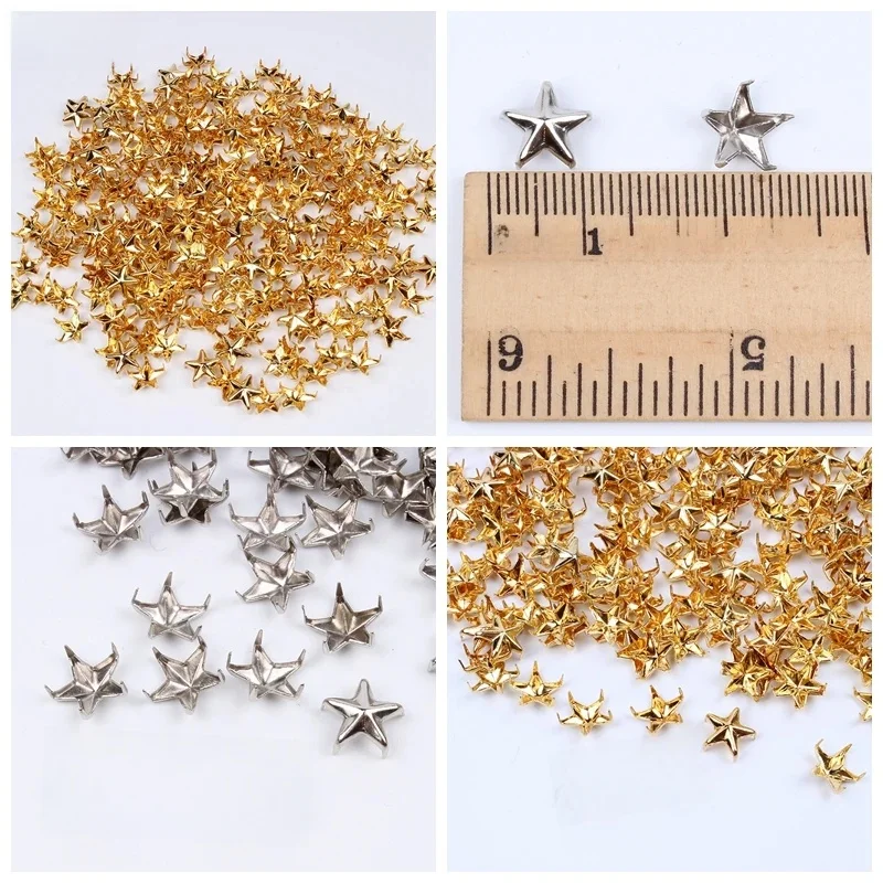 100 sztuk/partia 10mm Metal gwiazda nity złoty srebrny przyciski DIY Scrapbooking zdobienie Handmade buty torby zapięcia Brads dekory — zdjęcie 2