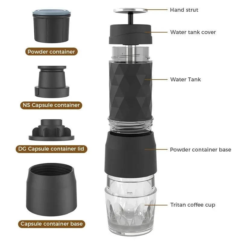 Portable Mini Hand-Pressed Coffee Maker Multifunctional 3 In 1 Manual Espresso Coffee Machine