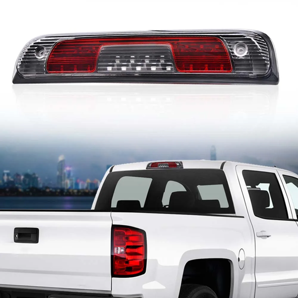 

Fit for 2014-18 Chevy Silverado Gmc Sierra Led Third Brake Light Cargo Lamp New Black Housing Clear/Red Lens 23509162, 20979071