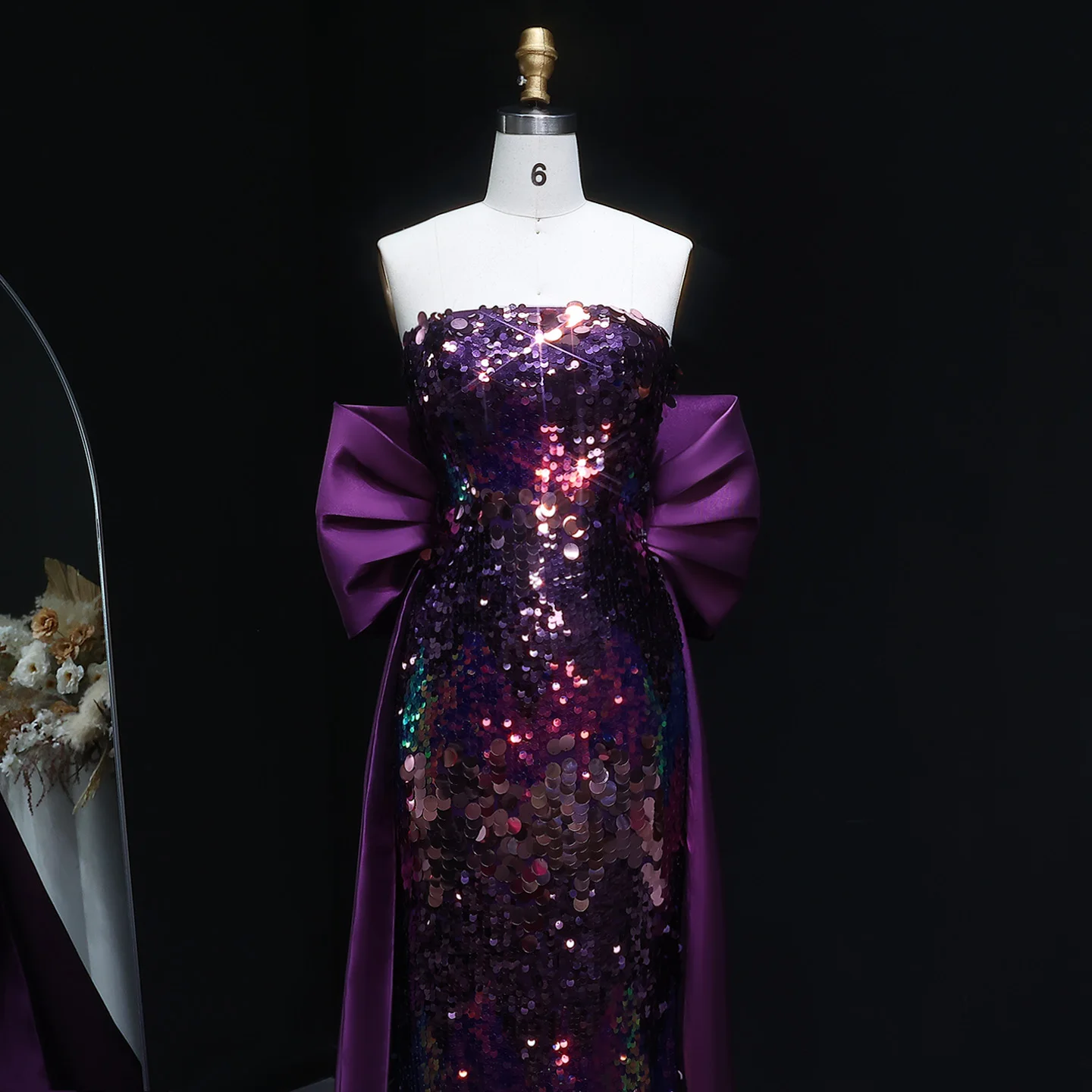 شارون سعيد دبي الأرجواني الترتر حورية البحر فساتين السهرة بدون حمالات مع عقدة القوس للنساء ثوب الزفاف الرسمي SF039 مخصص