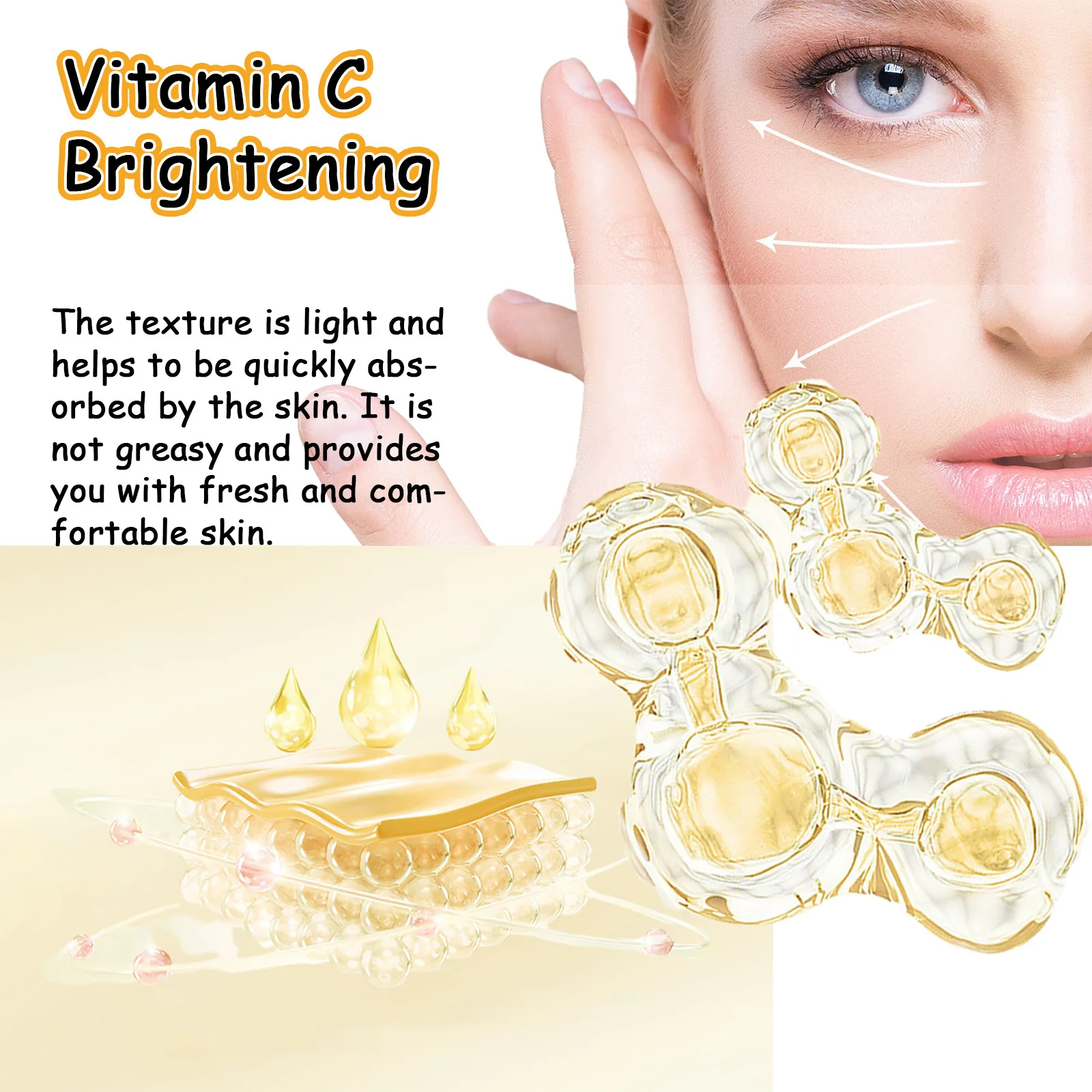 EELHOE Vitamin C Brightening Face Cream Nouish Facial Contours Repair Damaged Skin Hyaluronic Acid Soften Skin Smoothing Cream