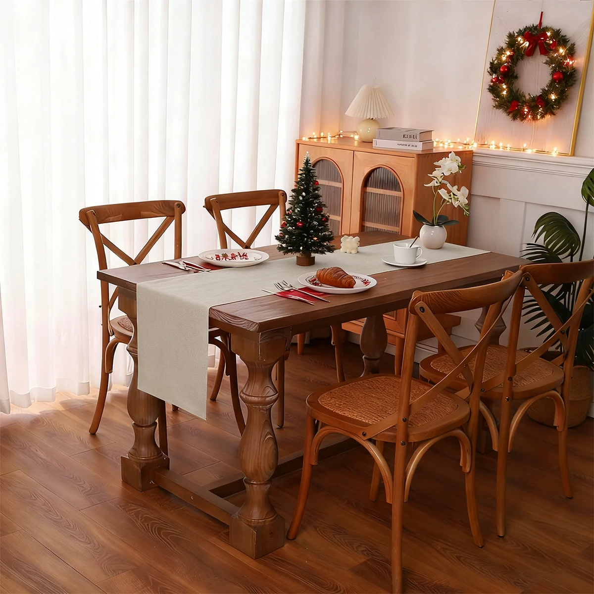 

Рождественский однотонный полиэстеровый настольный флаг, подходящий для гостиной, столовой, кухни, ежедневное украшение для праздничной вечеринки