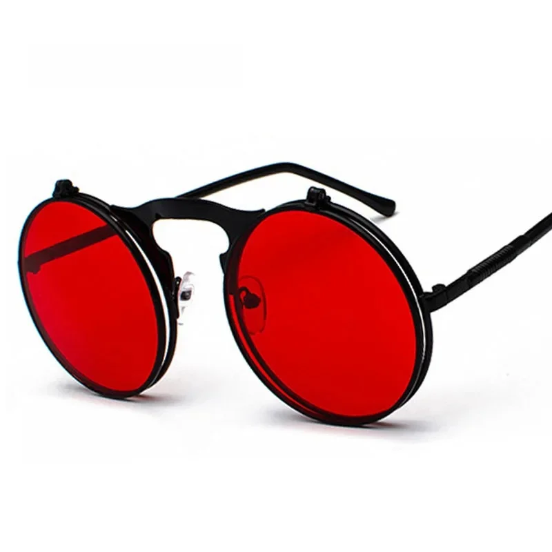 SHAUNA składane okulary przeciwsłoneczne w stylu steampunk kobiety Retro mężczyźni wiosenne zauszniki okrągłe przezroczyste czerwone okulary punkowe UV400 — zdjęcie 2