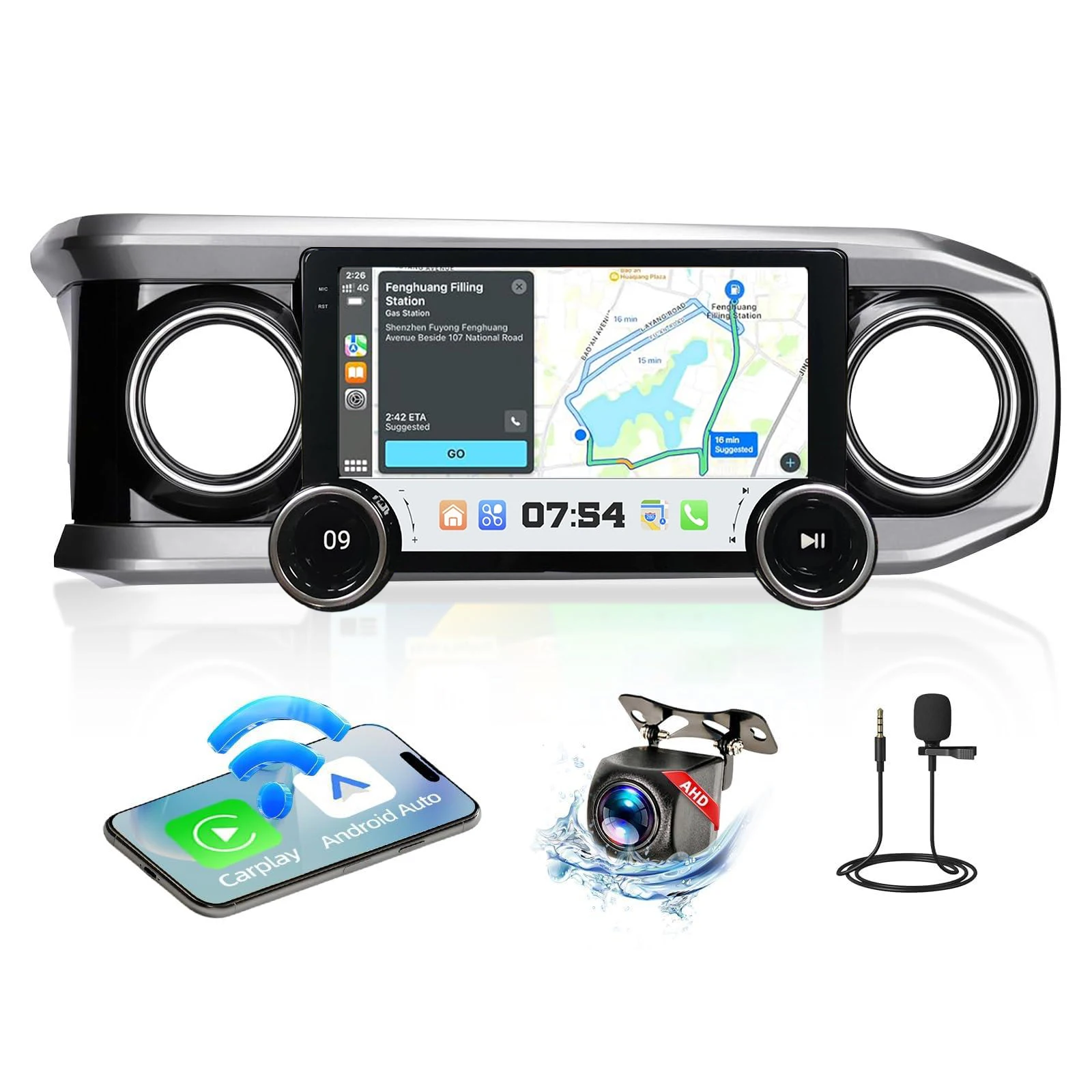 10.1'' Dual Knobs Android 13 Car Radio Stereo for Toyota Tacoma 2016 2017 2018 2019 2020 2021 2022 with CarPlay Android Auto BT