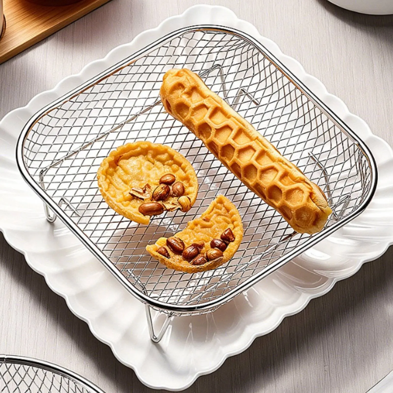 304 Stainless Steel Air Fryer Grill Rack No Flipping Required Easy To Clean Triangular Filter For Draining Water Oil