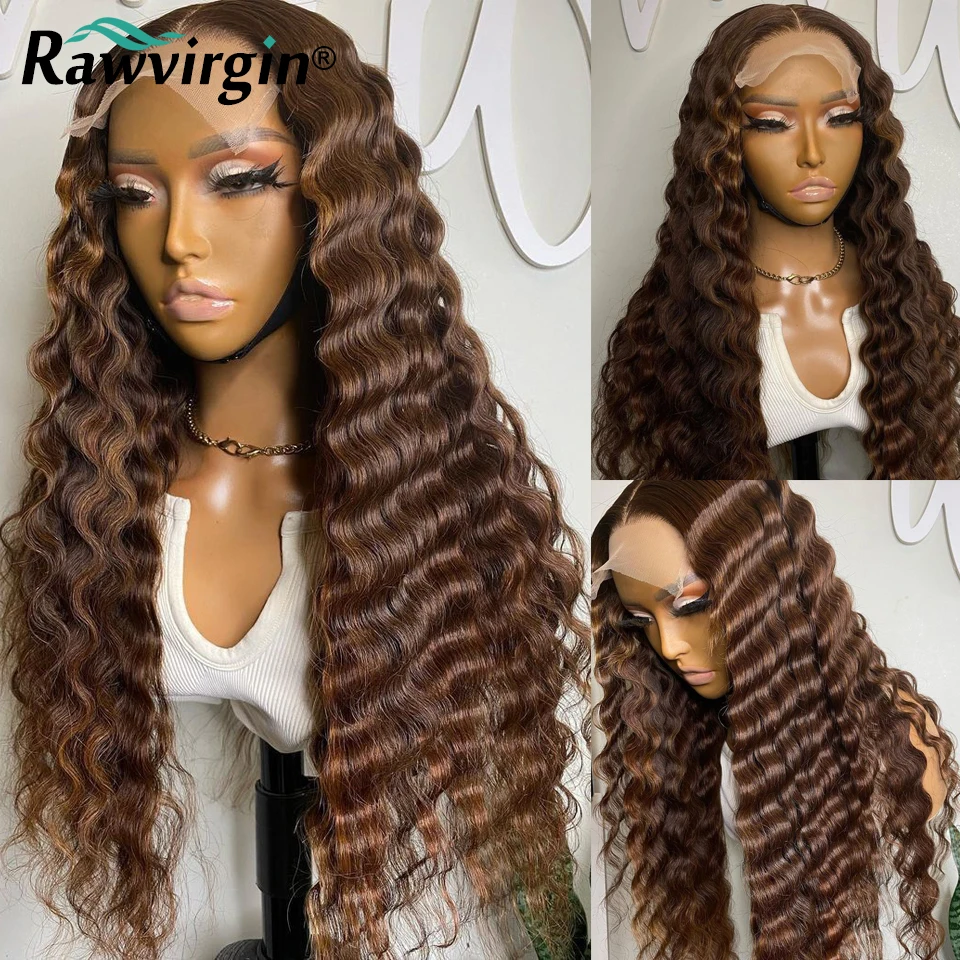 

#4 Ombre Brown Colored Lace Front Wigs Human Hair Deep Wave Lace Frontal Wig Honey Blonde Wave Brazilian Remy Hair Pre Plucked