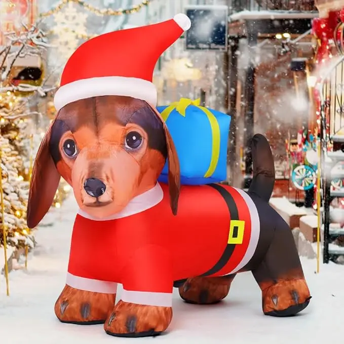 

GOOSH Christmas Inflatable Dog Outdoor Decorations Blow Up Yard Dachshund Carrying Presents with Built-in LEDs (6FT Red)