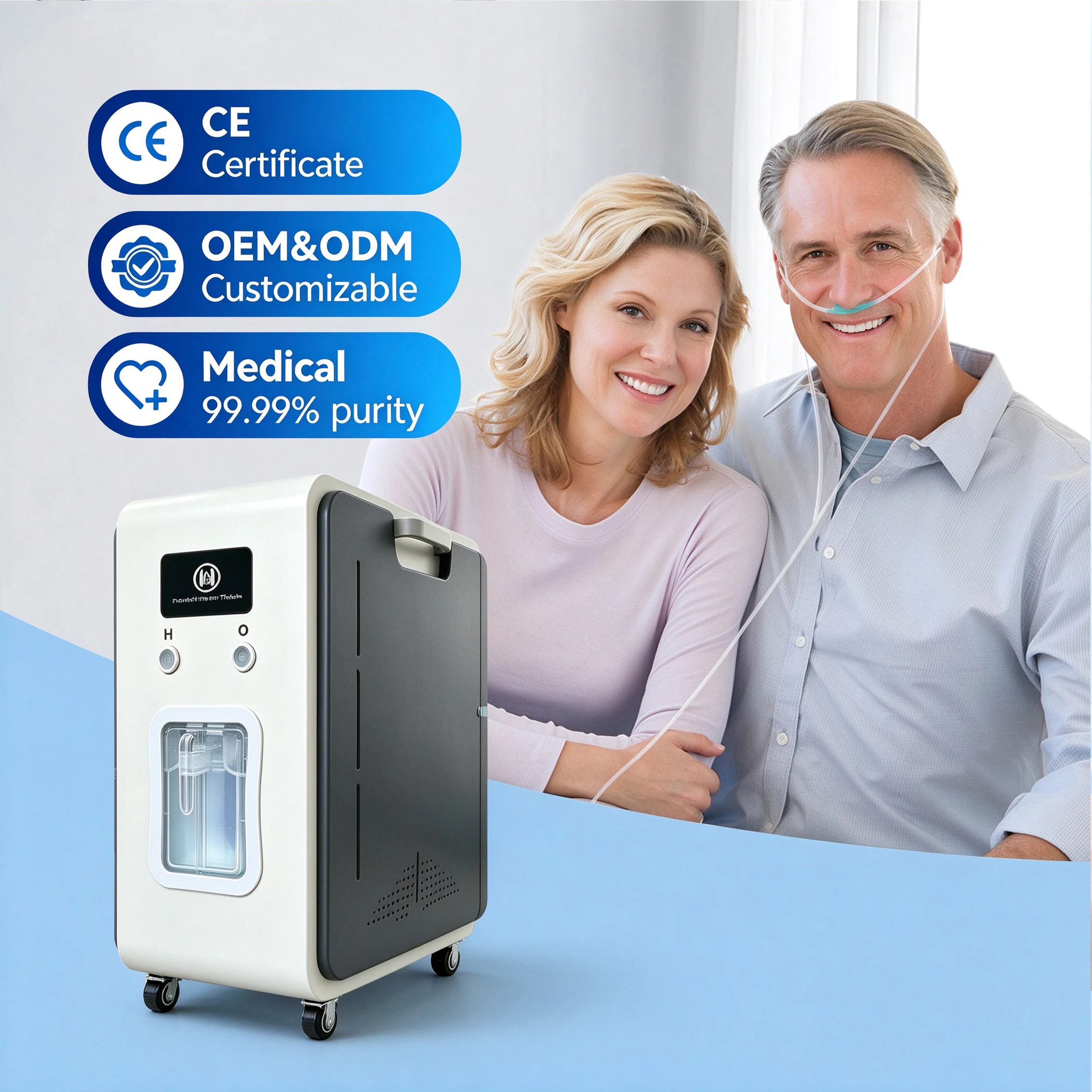 3000ml/min Hydrogen Inhalation Machine SPE PEM Water Electrolysis 99.99% High Flow Ultra Pure H2 Oxygen Generator Dual Output Household Breathing Inhaler Device for Home Use