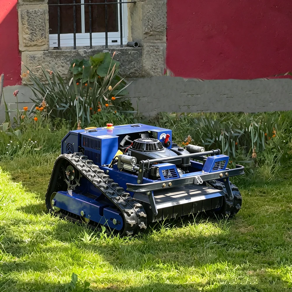 Tondeuse à gazon électrique à télécommande, adaptée au nettoyage des pelouses de jardin, équipée d'une télécommande industrielle et d'un réglage de vitesse à trois niveaux, avec deux méthodes de démarrage : démarrage à distance et démarrage manuel par corde.