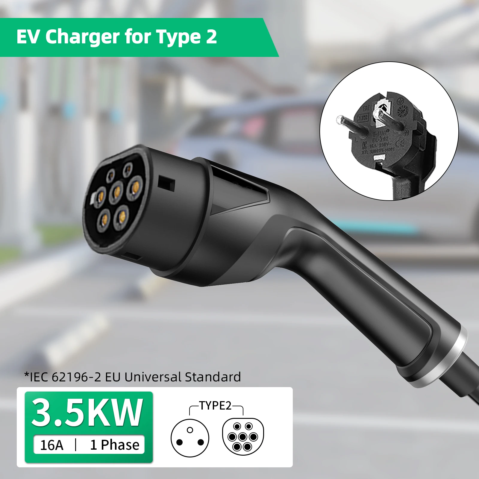 Daolar-cargador rápido portátil para coche eléctrico, dispositivo de carga EV de 3,5 kW, 16A, 5m/10m, IEC62196-2