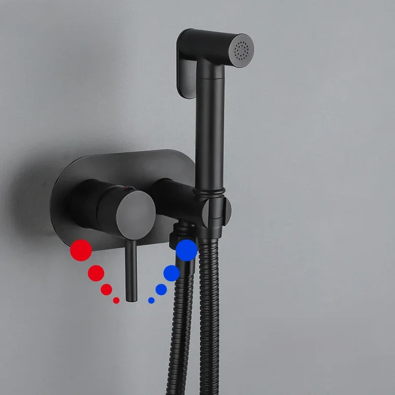 ULA Zwarte Bidetkraan Draagbare Bidet Sproeier Messing Badkamer Wc Kraan Warm Koud Water Bidet Mixer Badkamer Douchekop - afbeelding 2