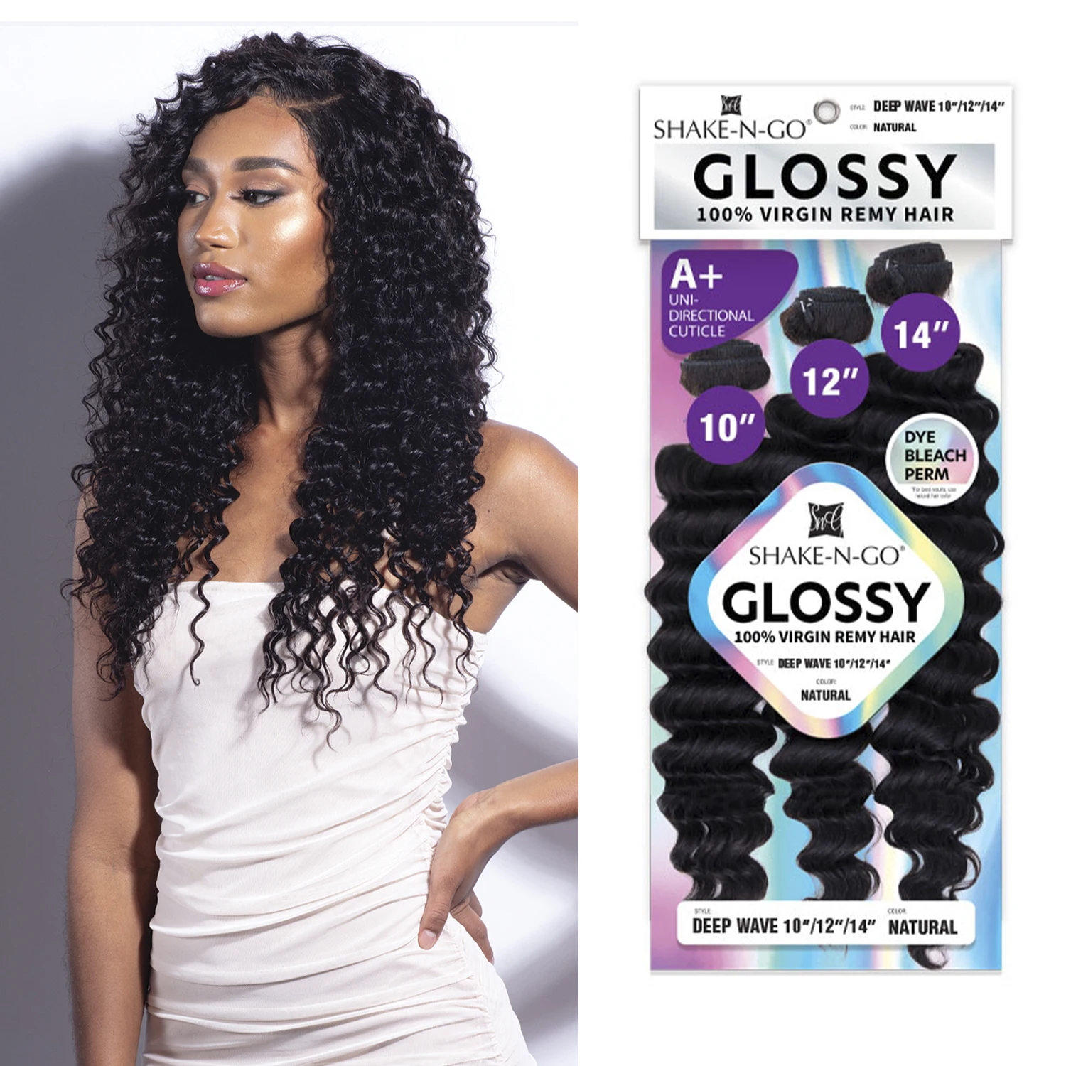 Shake-N-Go Glossy Virgin Remy Hair Weave, Onda Profunda, Brilho Natural, Volume Completo, Textura Suave, Estilo Fácil, 3 Pacotes