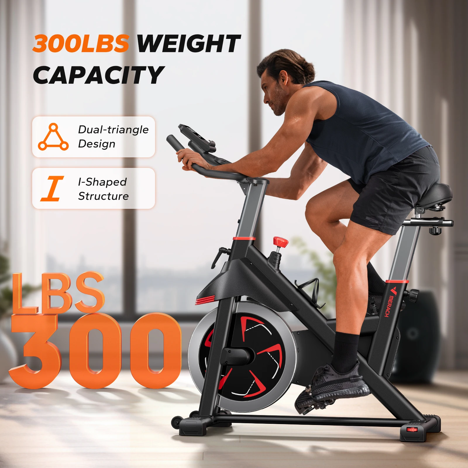 MERACH Magnetisches Heimtrainer-Fahrrad mit 350 lbs Tragkraft, Geräuscharm, für Indoor-Workouts, Hochbelastbares Stationäres Fahrrad für Heimgymnastik, Spinning-Bike mit Exklusiver APP-Training-App, Anpassbare Sitz- un – Detail 2