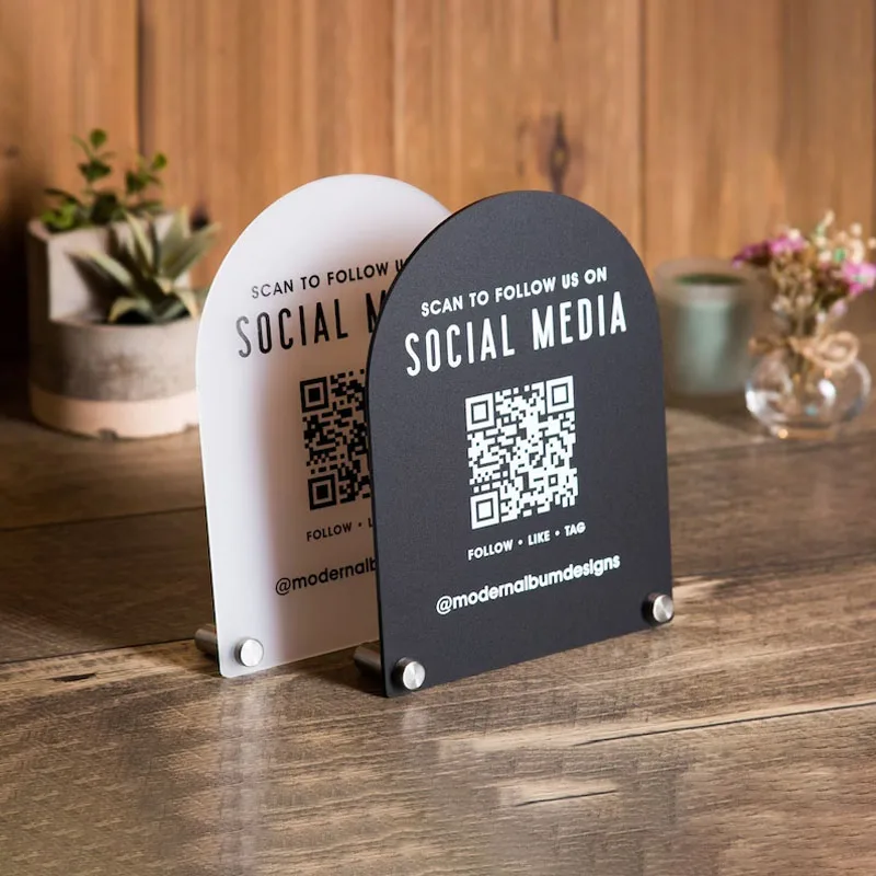 Arched QR Code Social Media Sign Scannable Acrylic Social Media Baby Baptism Birthday Gift Table Decor 1st Birthday for Business