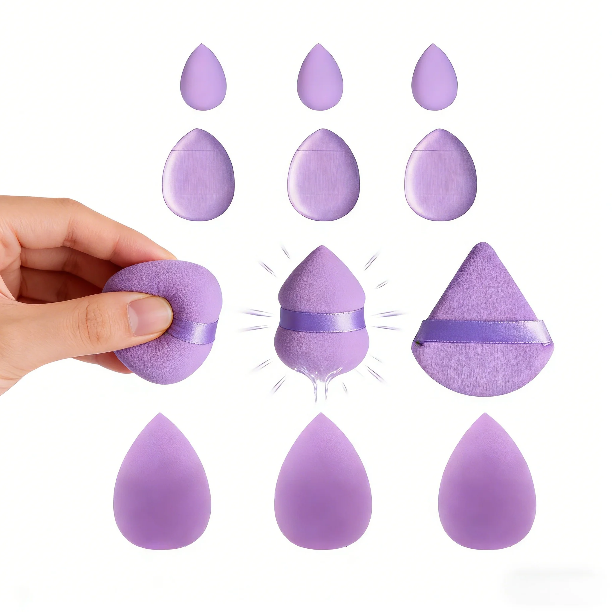 12피스 퍼플 메이크업 스펀지 세트: 완벽한 파운데이션 적용을 위한 부드럽고 블렌딩이 쉬운 뷰티 도구