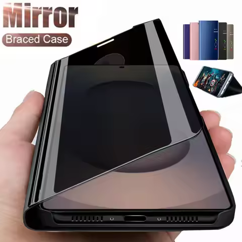 Luxury Mirror Flip Case For Samsung Galaxy S24 S25 Ultra S23 S22 S21 S20 Plus Fe Note 20 Ultra Shockproof Leather Texture Cover