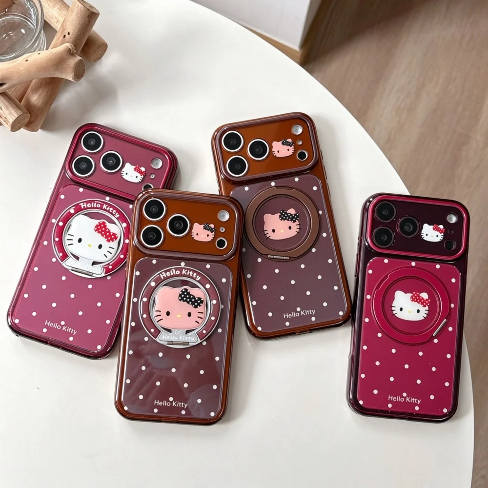 Korean Ins Cute Cartoon Kitten Magnetic Phone Case for iPhone 18 17 16 15 Pro Max 18 Pro Fashion Dot Shockproof Protective Cover