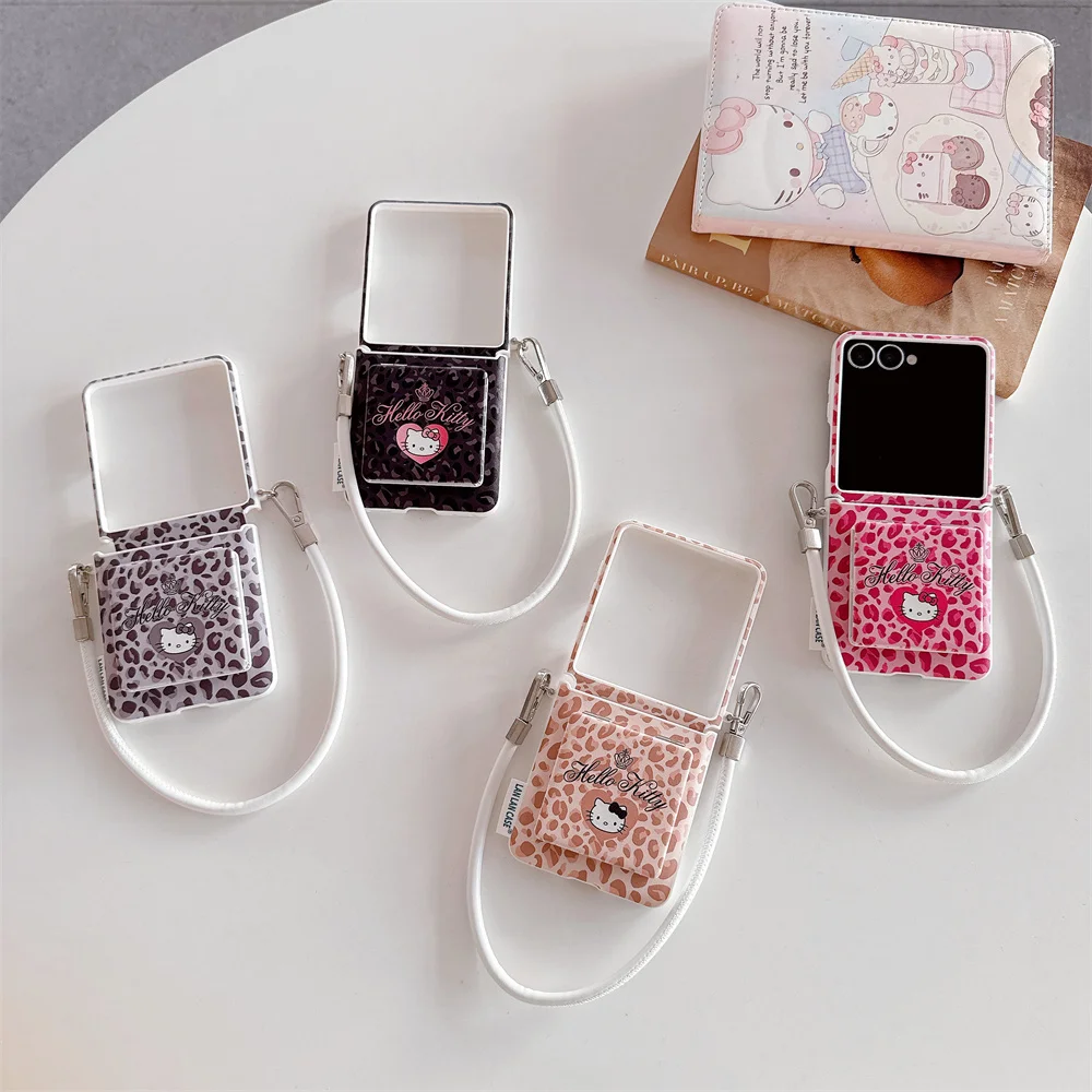 New Phone Case With Folding Makeup Mirror Fashion Cartoon Cat Cover For Samsung Galaxy Z Flip8 Flip7 6 5 Flip7 8 Cover With Chai