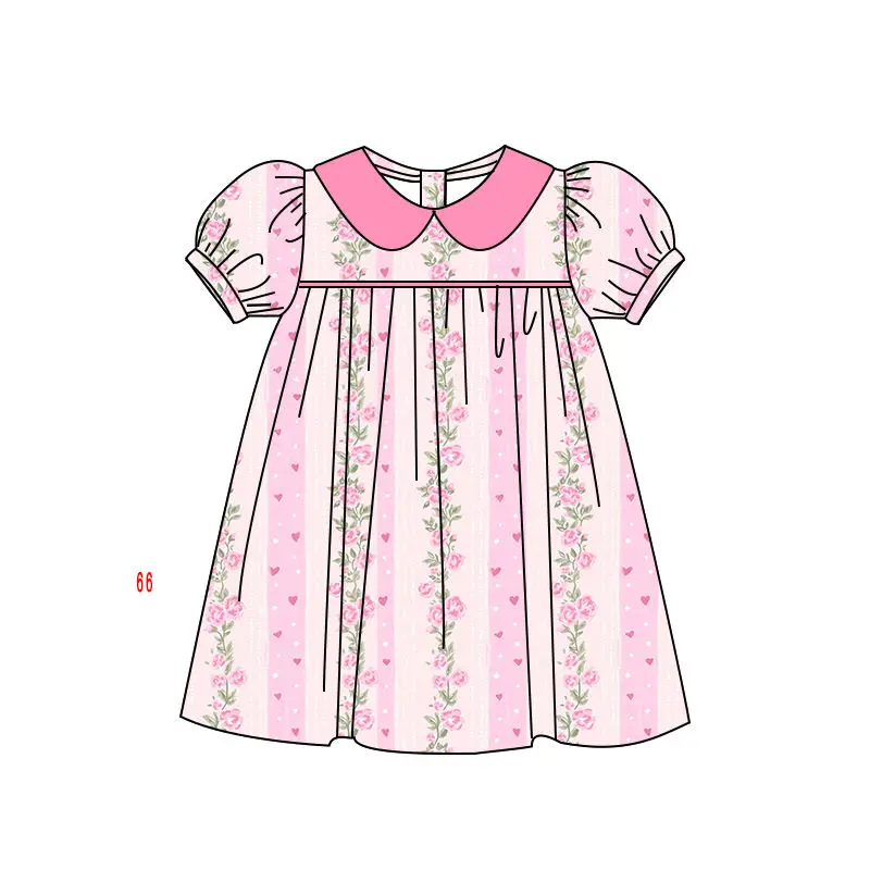 Wholeasle Girls Outfit Bow Floral Themed Clothes Collared Dress Matches Boutique Baby Bubble Romper Sister Clothes