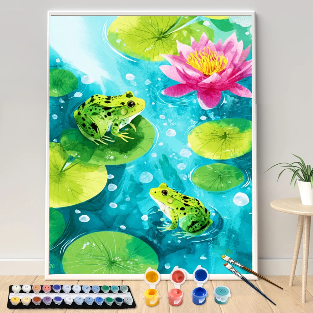 

Digital Acrylic Painting Kit DIY The Frog and the Lotus Art Canvas Hand Painted Home Decor Personalized Surprise Gift