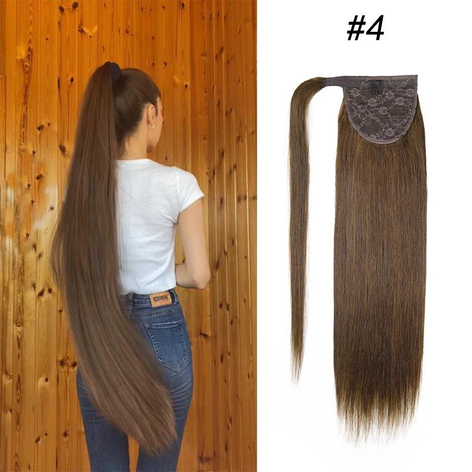 

100% Human Hair Ponytail Extensions Magic Paste Invisible Ponytails Wrap Around Soft Straight Ponytail Extensions With Clip in