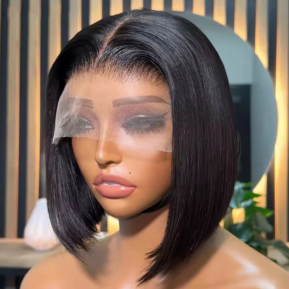 

Короткий парик Боб Прозрачные кружевные фронтальные парики Человеческие волосы 100% прямые парики Боб Предварительно выщипанные 13x4 Парики фронта шнурка для чернокожих женщин