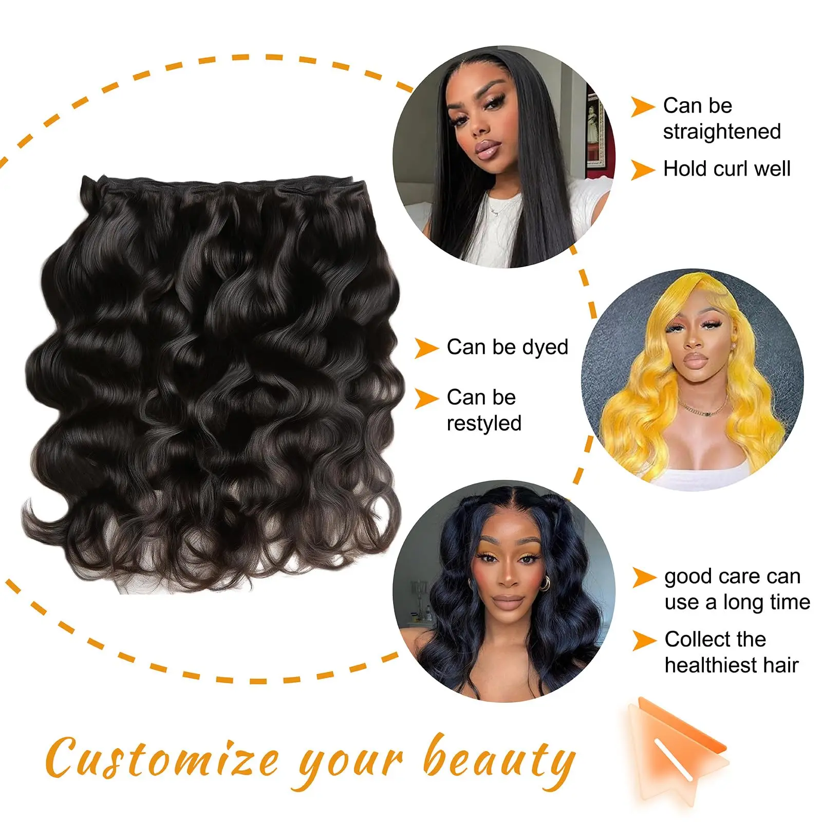 شعر بشري مموج 1 3 حزم شعر بشري حقيقي 100% حزمة شعر بشري غير معالج وصلات شعر بشري للنساء # 1B اللون الأسود الطبيعي