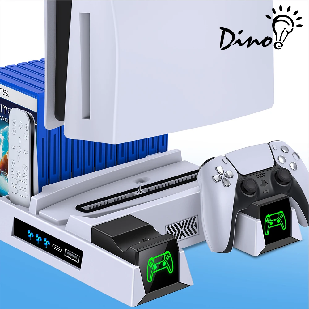 

For Sony PlayStation 5 Disc/Digital 3 Mode Led Adjustable Cooling Fans Station Dual Controller Fast Charging Vertical Stand