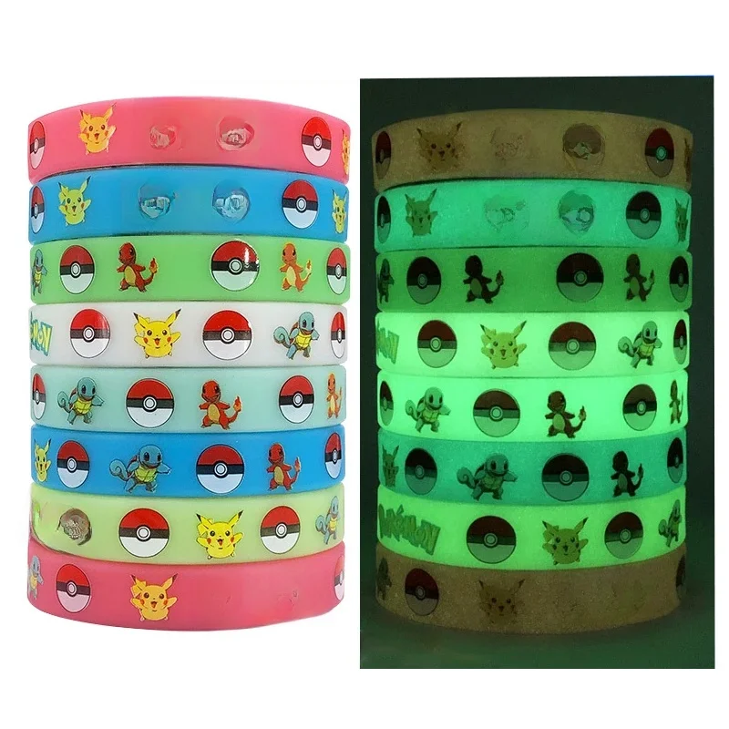 Bracelet lumineux Pokemon en Silicone, dessin animé elfe Pikachu, lueur dans la nuit, Accessoires de Cosplay pour enfants, jouets