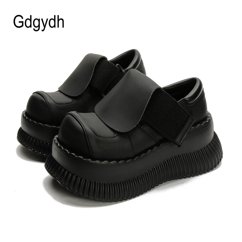 Gdgydh Women\'s Platform Loafers Retro Versatile Round Toe Japanese Style High Heels Wedges Pumps Y2K Shoes College School