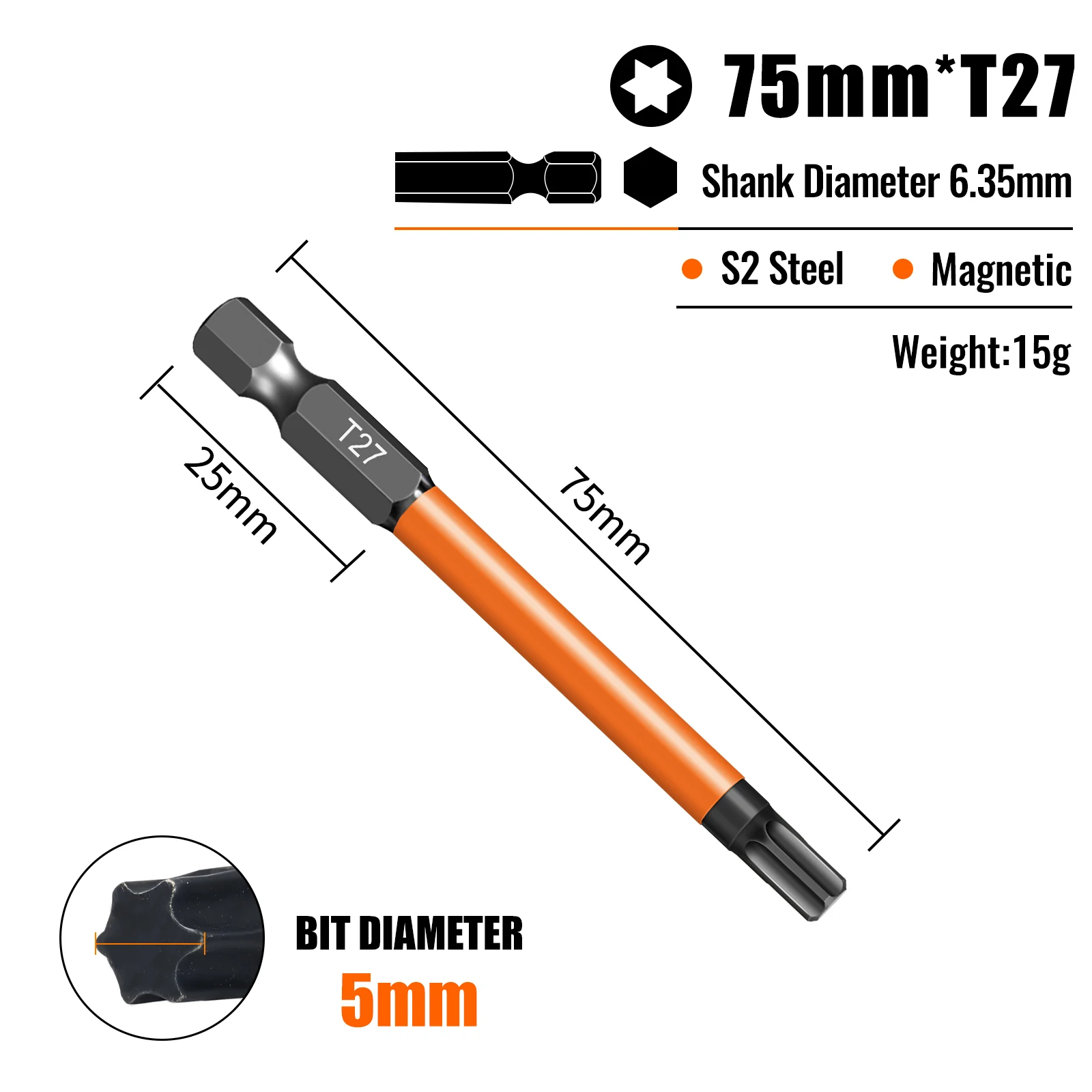 Torx-schroevendraaierbitsset Individuele bits T5-T40 75/100/150 mm lengtes Sterk magnetisme Hoge hardheid S2 gelegeerd staal 1/4 zeskantschacht