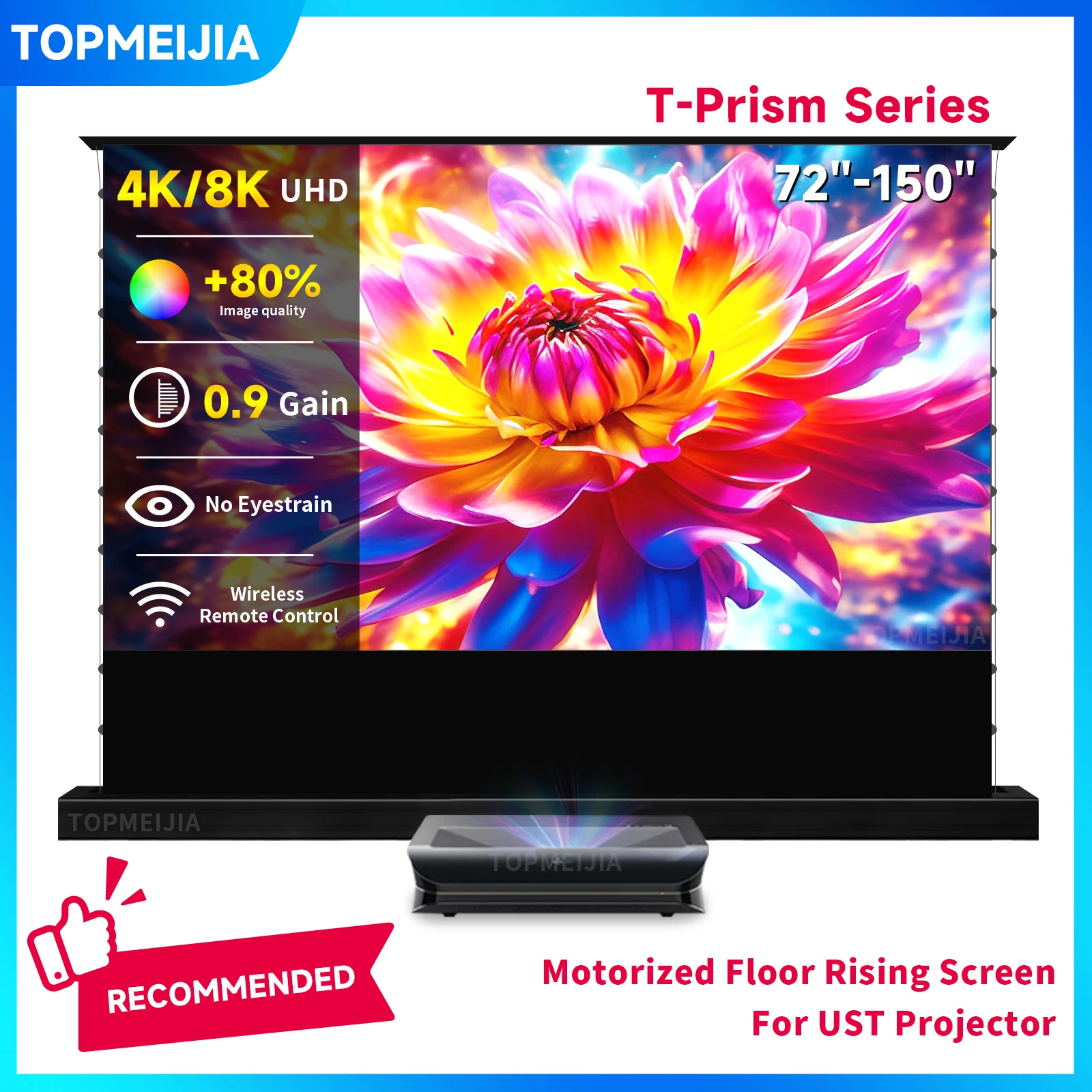 72''-150''Motorized Floor Rising Projector Screen T-Prism ALR Ultra Short Throw Screen for AWOL Formovie Hisense Laser Projector