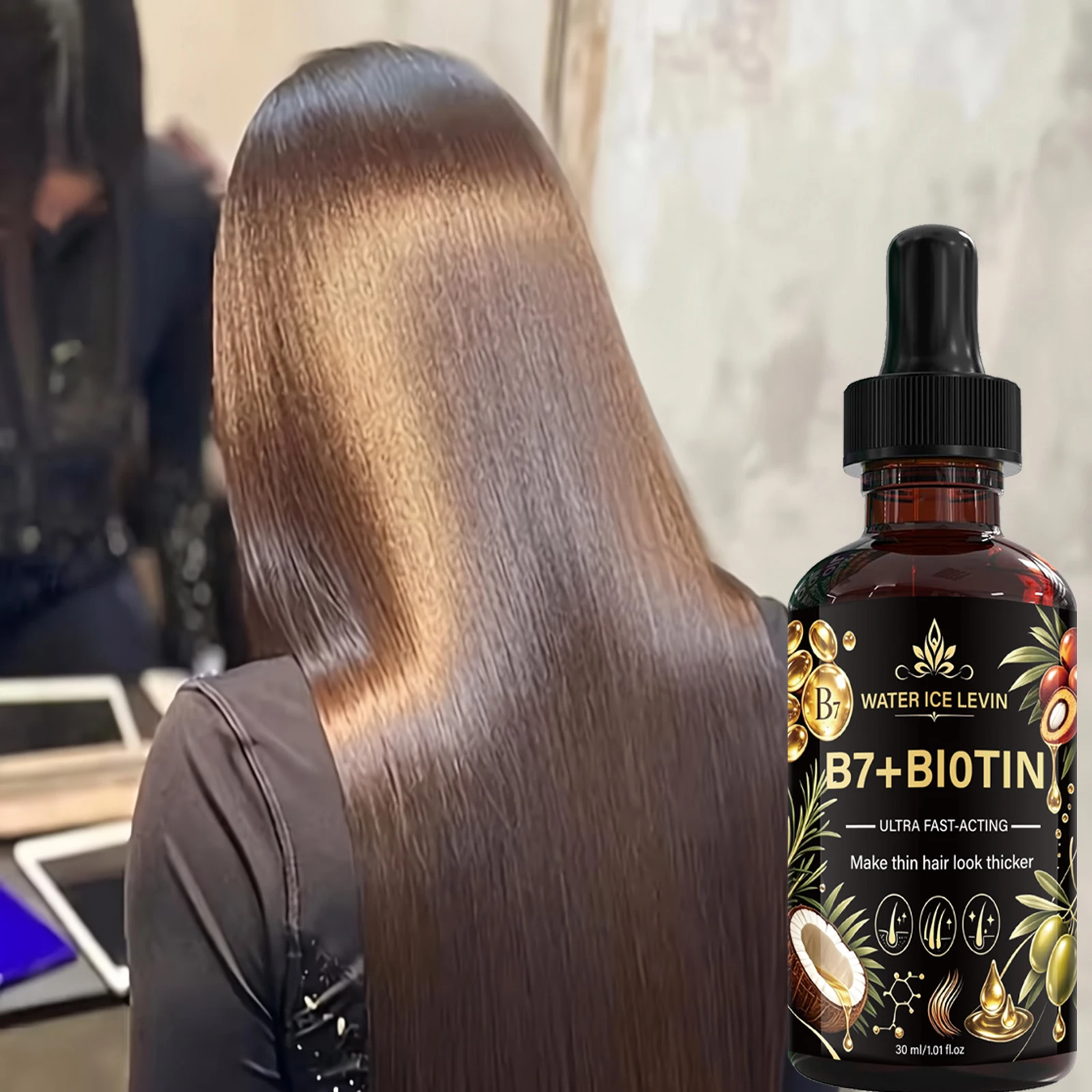 Water Ice Levin Biotin B7 Hair Oil, Nourishing Essential Oil to Make Thin Hair Look Thicker, 30ml